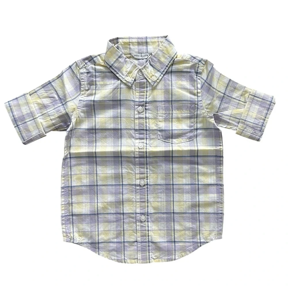 Janie and Jack Plaid Long Sleeve Button Down Shirt Boys 2T NWT Purple Yellow